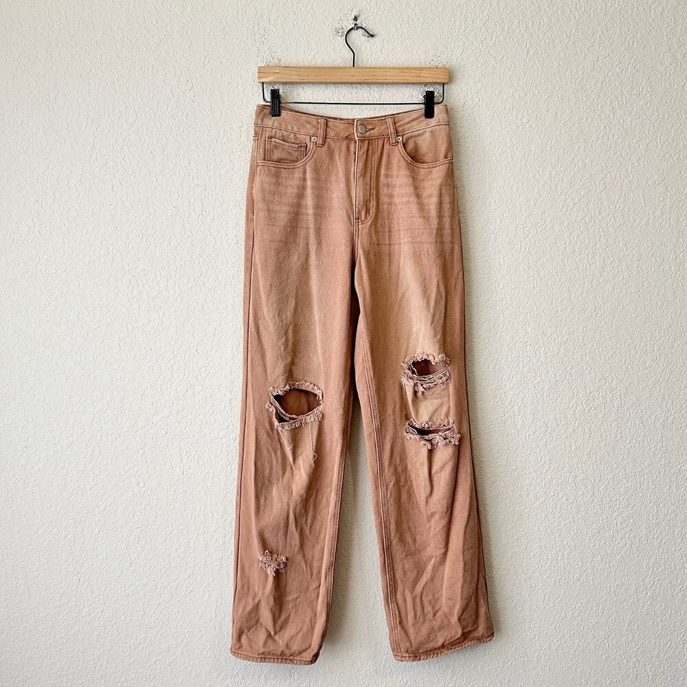 TIGER MIST Jeans Tan Denim Relaxed Straight Baggy Distressed Grunge